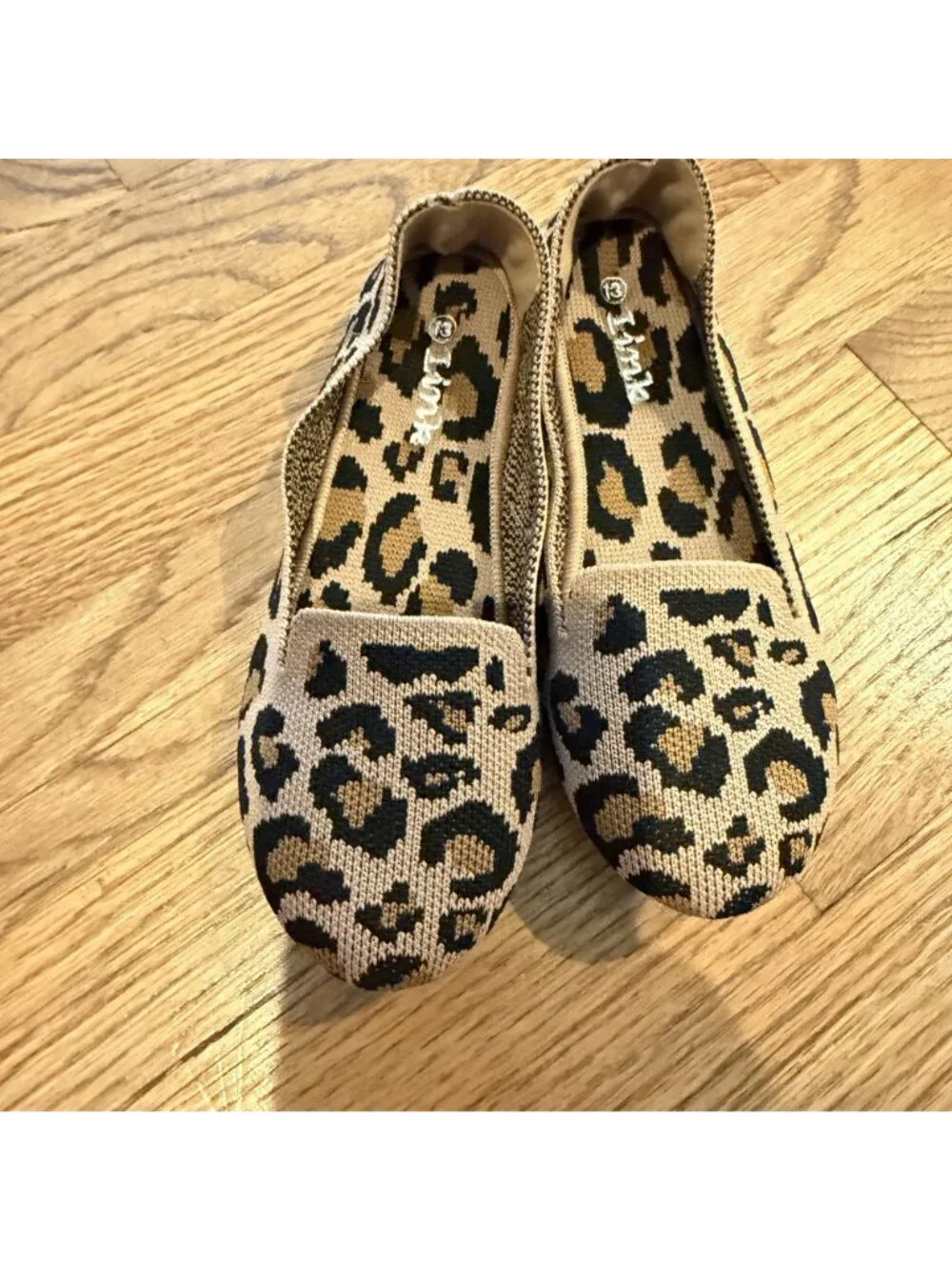 Link Girls Kids Leopard Washable Flat Shoes Brown Black Size 13